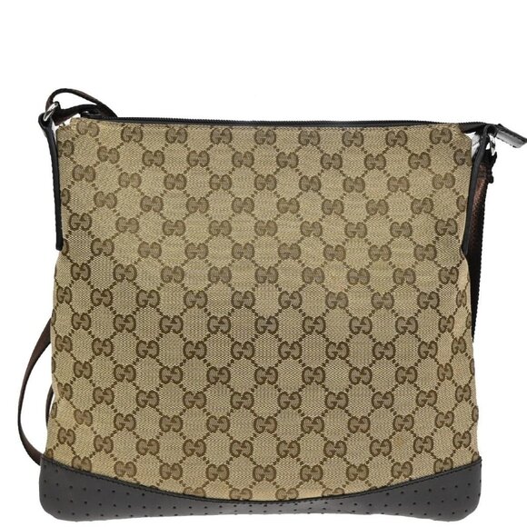 GUCCI Logo GG Pattern Crossbody Shoulder Bag Canvas Leather Brown Italy - Picture 3 of 16